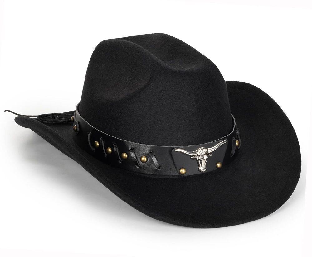 3051 Western-Cowboy-Hats - Classic Upturn Wide Brim Bull Head Hats Unisex